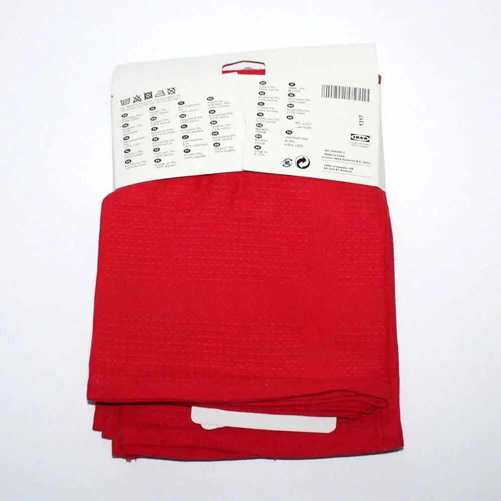 Ikea Iris Red Dish Tea Towel Kitchen 2 Pack 20” x 28” NEW waffle weave